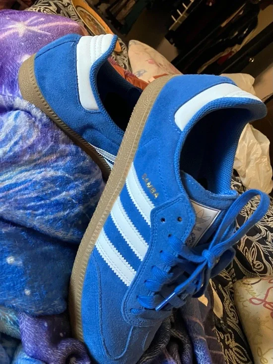 Men’s Adidas Suede Blue Sambas Size 8.5 - Picture 1 of 4